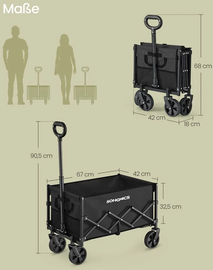 Songmics Rankinis vežimėlis sulankstomas iki 150 kg rašalas juodas