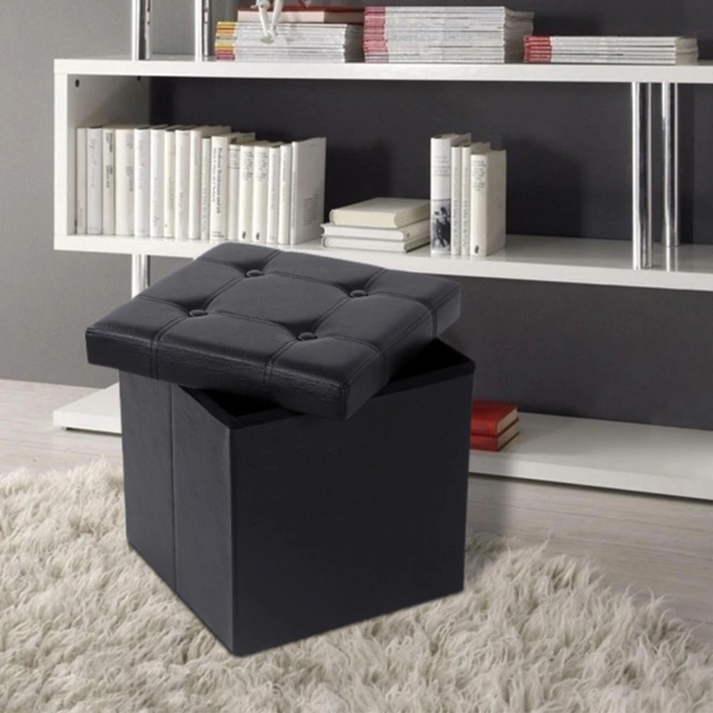 Songmics Maža kubo sėdynė dirbtinė oda juoda
