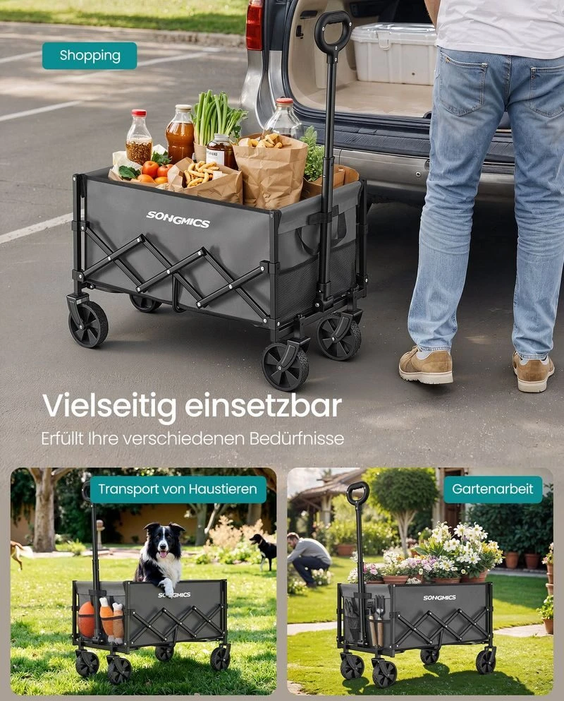 Songmics Sulankstomas rankinis vežimėlis iki 150 kg skalūno pilkos spalvos