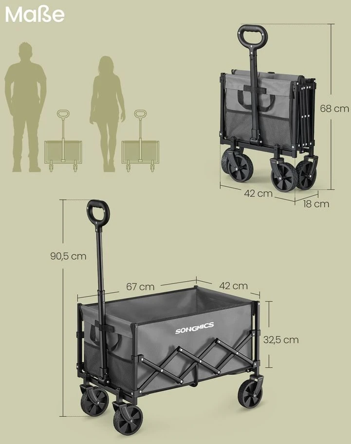Songmics Sulankstomas rankinis vežimėlis iki 150 kg skalūno pilkos spalvos