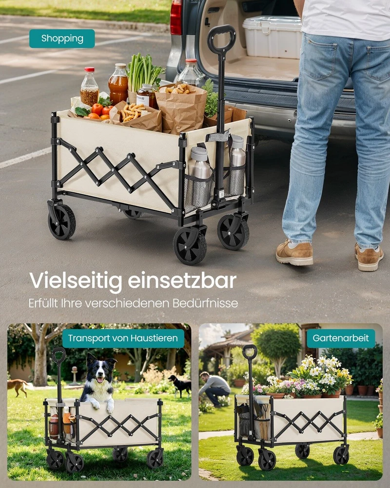 Songmics Sulankstomas vežimėlis smėlio spalvos