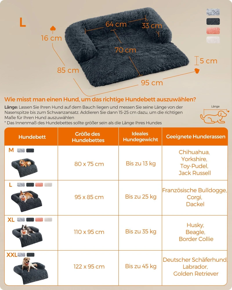 Songmics Feandrea šunų lovelė L Plush 95 x 85 x 16 cm tamsiai pilka