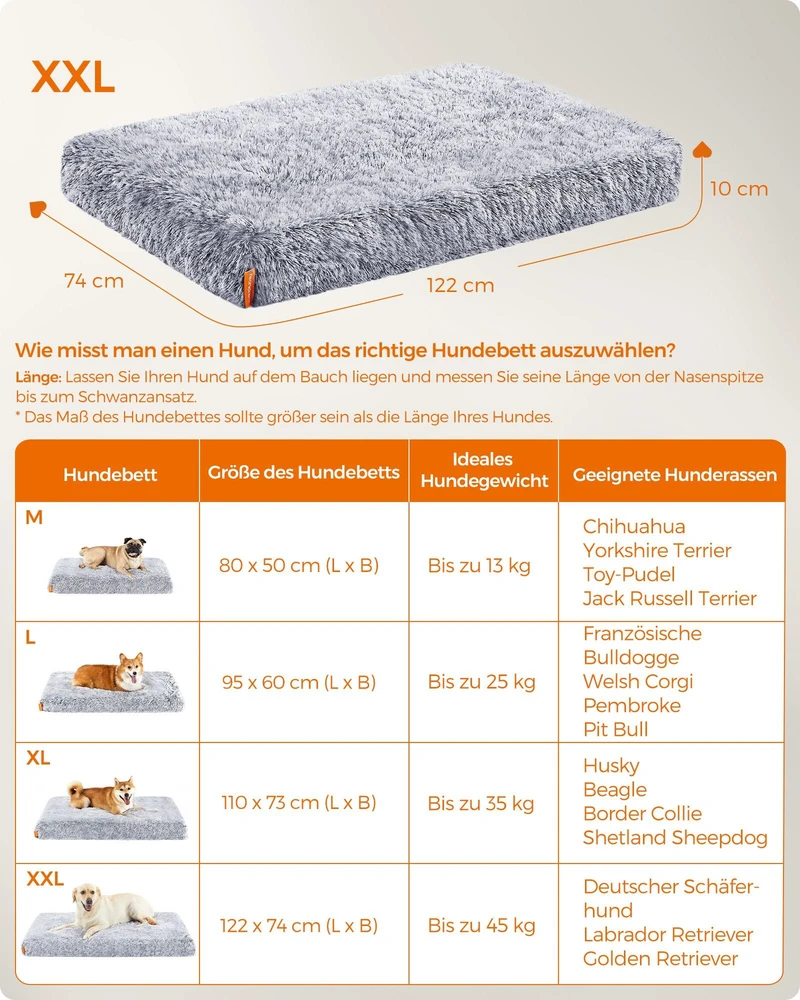 Songmics Feandrea Pliušinis gultas šunims 122 x 74 x 10 cm Ombrė pilka XXL