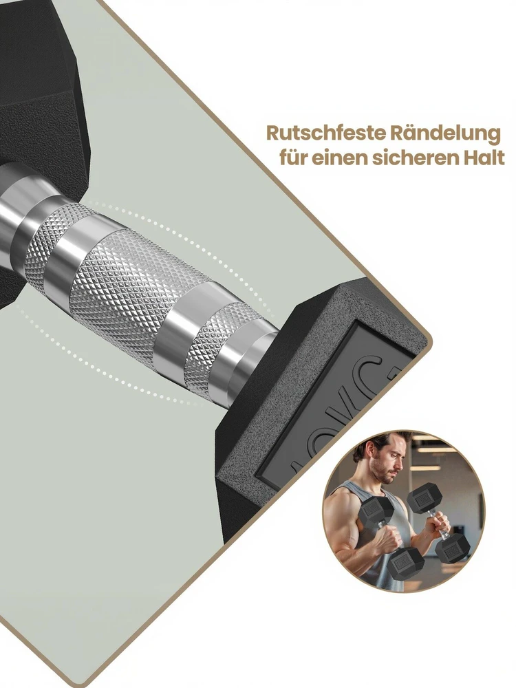 SONGMICS hantelių rinkinys, 2 vnt. hantelių rinkinys, šešiakampiai, trumpųjų hantelių rinkinys, 2 x 5kg, 2 x 10 kg, treniruotėms, fitneso treniruotėms, sunkiojo atletikos pratimams namuose, sporto salėje