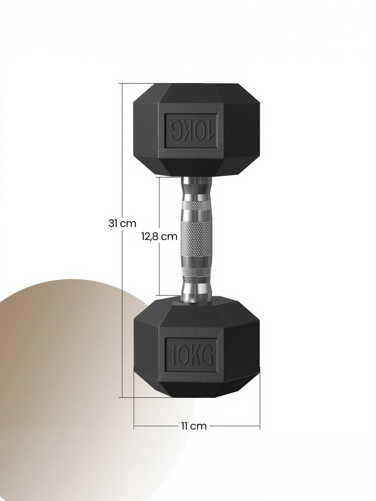 SONGMICS hantelių rinkinys, 2 vnt. hantelių rinkinys, šešiakampiai, trumpųjų hantelių rinkinys, 2 x 5kg, 2 x 10 kg, treniruotėms, fitneso treniruotėms, sunkiojo atletikos pratimams namuose, sporto salėje