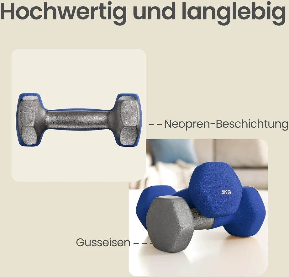SONGMICS hanteliai, 2 vnt. rinkinys, 2 x 5kg