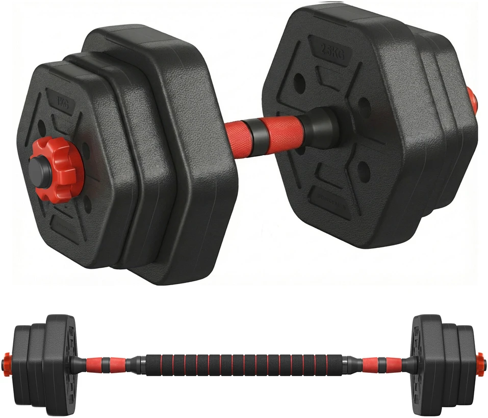 SONGMICS hantelių rinkinys su jungiamąja strypu 10 kg namams, tamsiai juodos spalvos