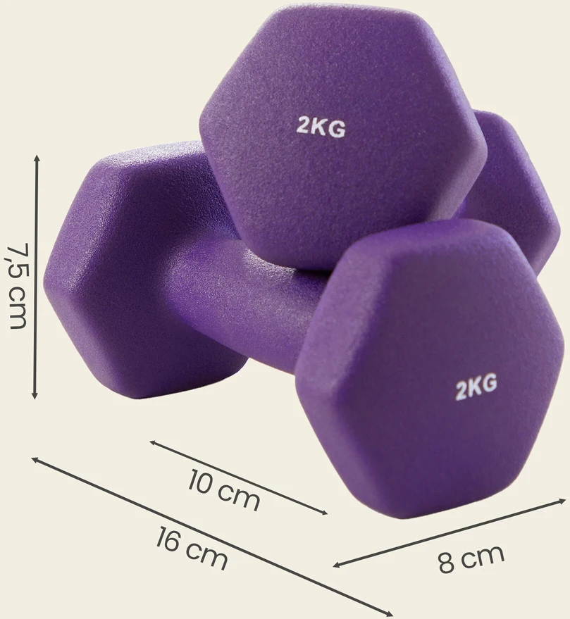 Songmics Svarmenų rinkinys, šešiakampis, 2x1 kg 2x1.5kg 2x2 kg, geltona oranžinė violetinė