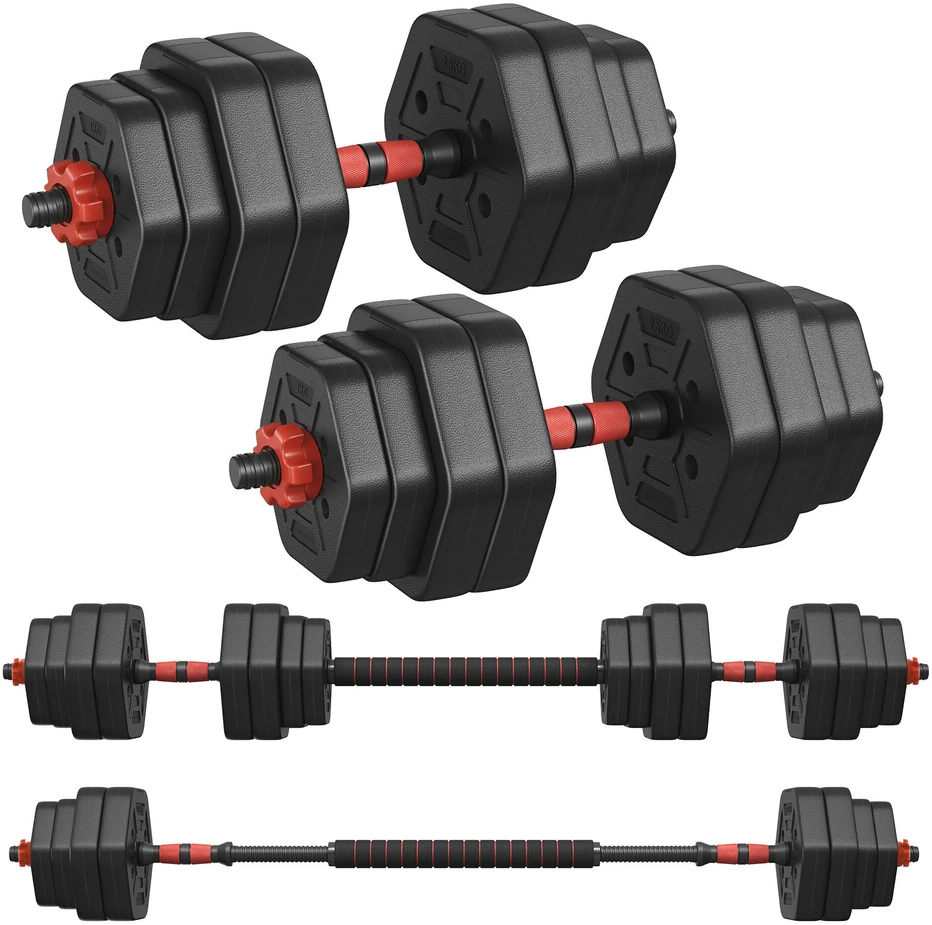SONGMICS hantelių rinkinys su jungiamąja strypu 30 kg namams, tamsiai juodos spalvos