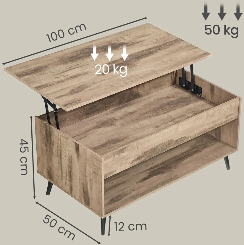 Songmics Kavos staliukas 50 x 100 x 45/58.5 cm