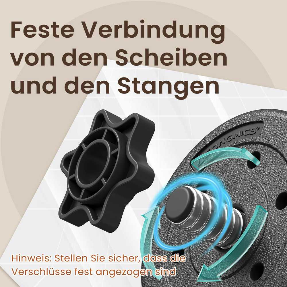 SONGMICS 2-in-1 hanteliai, hantelių rinkinys su jungiamuoju plieniniu vamzdžiu, 2 x 10 kg, juodos spalvos