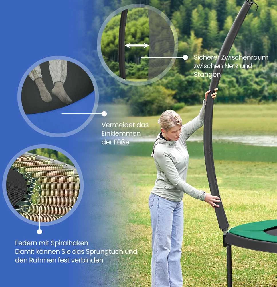 Songmics Batutas 366 cm d, sodo batutas su apsauginiu tinklu, 180 cm aukščio lenkti stulpai