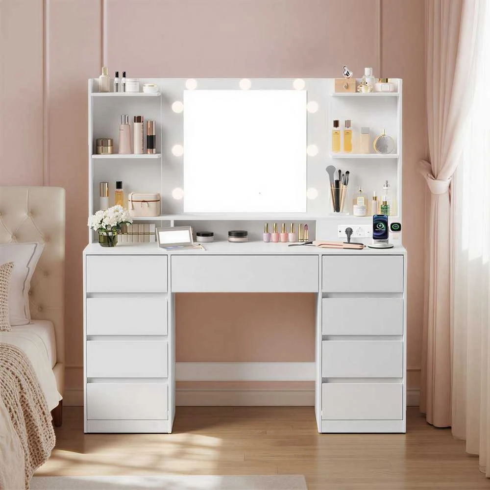 Vasagle Kosmetinis staliukas su LED veidrodžiu ir spintelėmis 40 x 107 x 144 cm