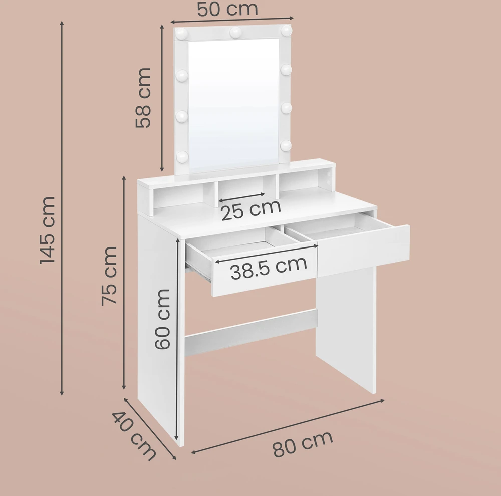 Songmics Kosmetinis stalas 80 × 40 × 145 cm