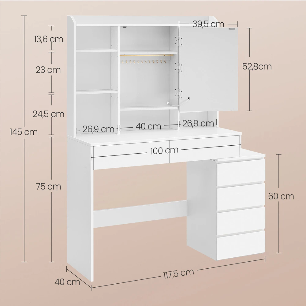 Songmics Kosmetinis stalas 40 × 98,3 × 145 cm