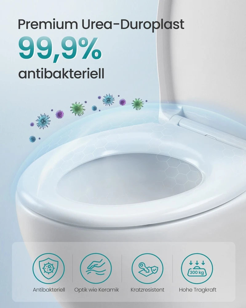 Songmics O formos tualeto sėdynė su automatiniu nuleidimu ir lengvu nuėmimu, balta