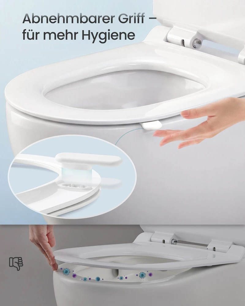 Songmics Tualeto sėdynė D formos, ilga, su automatiniu nuleidimu ir lengvai nuimama, balta
