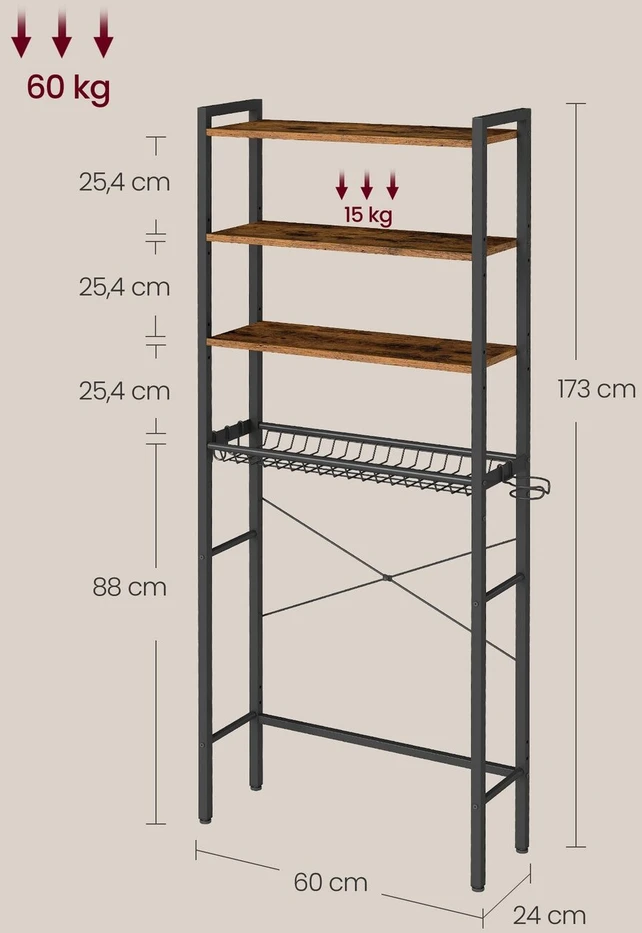 Songmics Vonios lentyna 24 × 60 × 173 cm