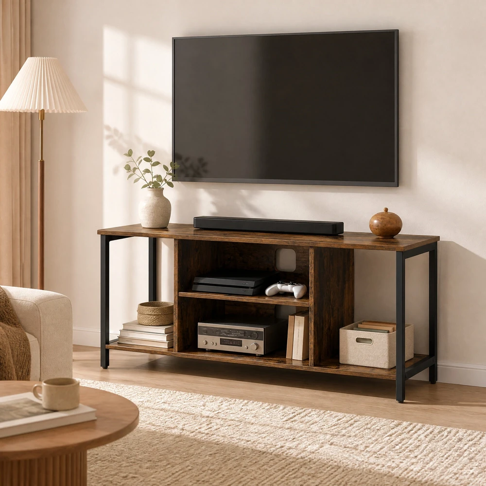 TV staliukas Songmics Vasagle TV spintelė su atvirais skyriais 40 x 120 x 50 cm vintažinė ruda-juoda
