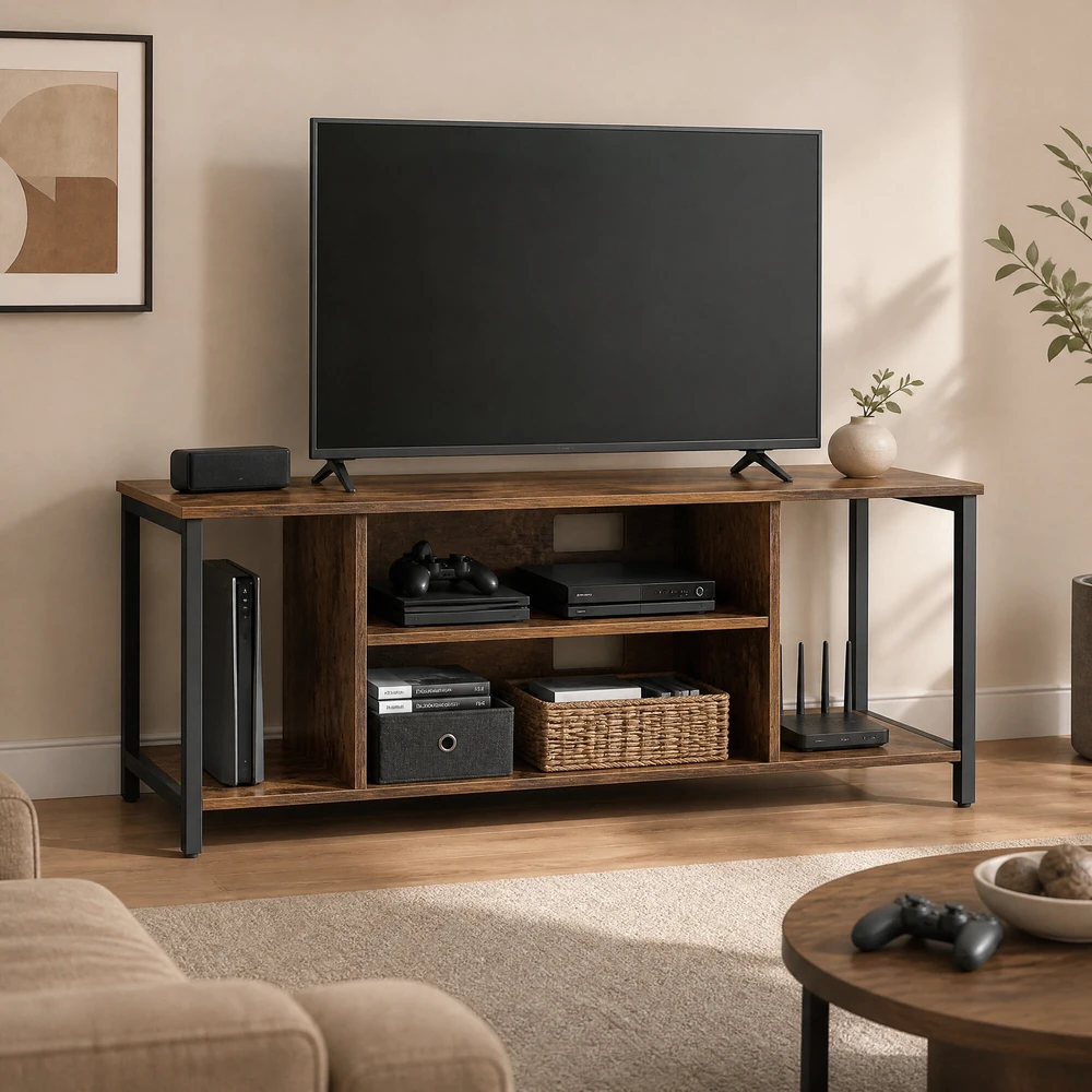 TV staliukas Songmics Vasagle TV spintelė su atvirais skyriais 40 x 120 x 50 cm vintažinė ruda-juoda