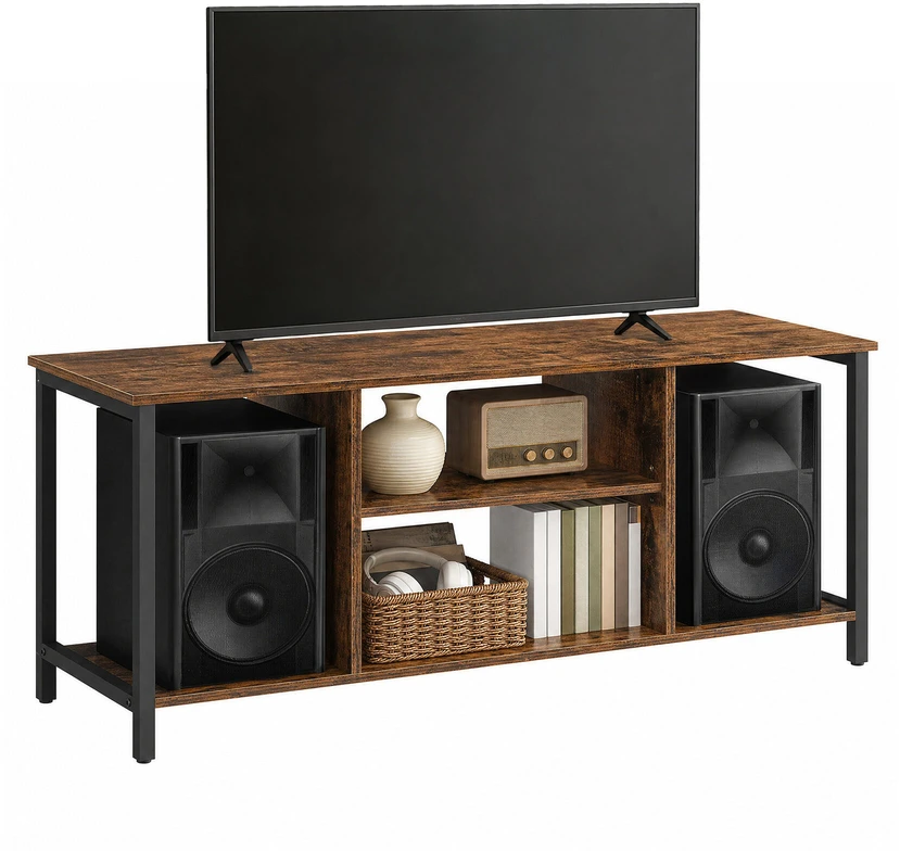 TV staliukas Songmics Vasagle TV spintelė su atvirais skyriais 40 x 120 x 50 cm vintažinė ruda-juoda