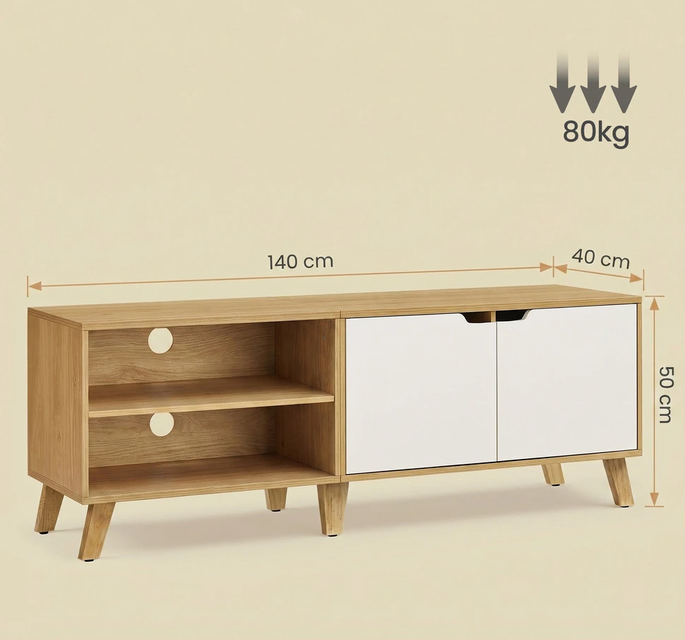 TV staliukas Songmics Vasagle Televizoriaus spintelė, televizoriaus staliukas su 2 durelėmis, 140 cm ilgio