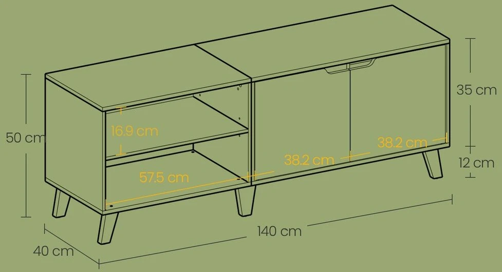 TV staliukas Songmics Vasagle Televizoriaus spintelė, televizoriaus staliukas su 2 durelėmis, 140 cm ilgio