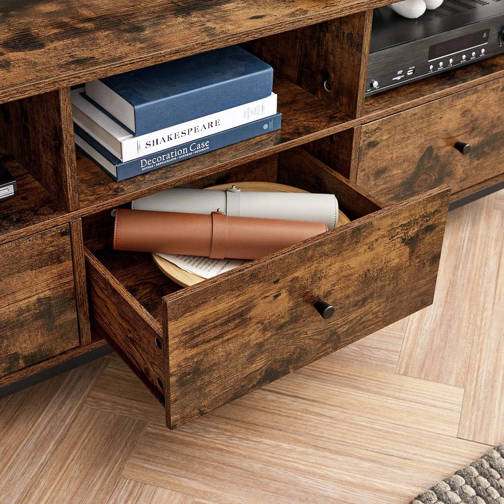 TV staliukas Vasagle Pramoninio stiliaus TV spintelė su 3 stalčiais
