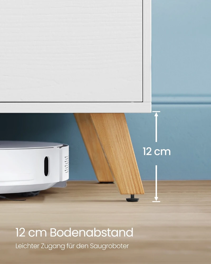 TV staliukas Vasagle 160 cm ilgio televizoriaus spintelė su 2 durelėmis sniego baltumo