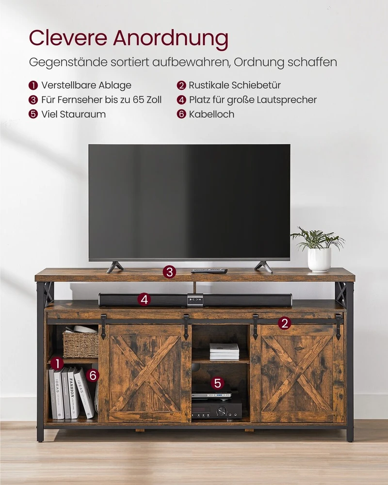 TV staliukas Vasagle Televizoriaus spintelė kaimo namų stiliaus vintažinė ruda-juoda