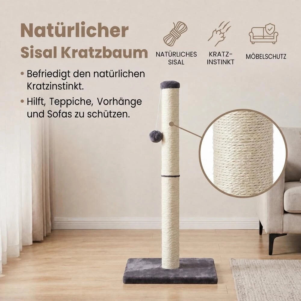 Songmics Kačių draskyklė su žaislu, tamsiai pilka, 84 cm