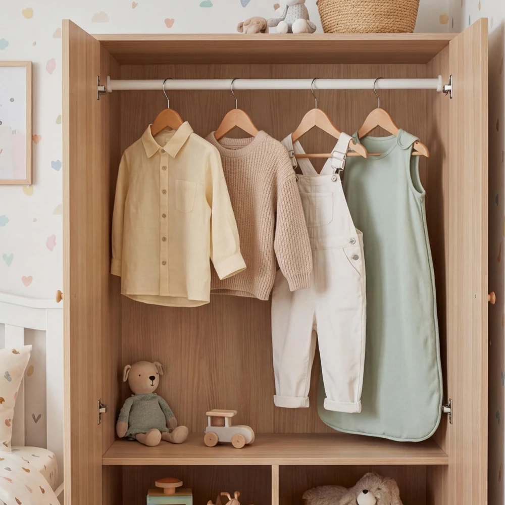 Songmics Vaikiškos drabužių pakabos, 32x1,2x19 cm, natūralios, medinės