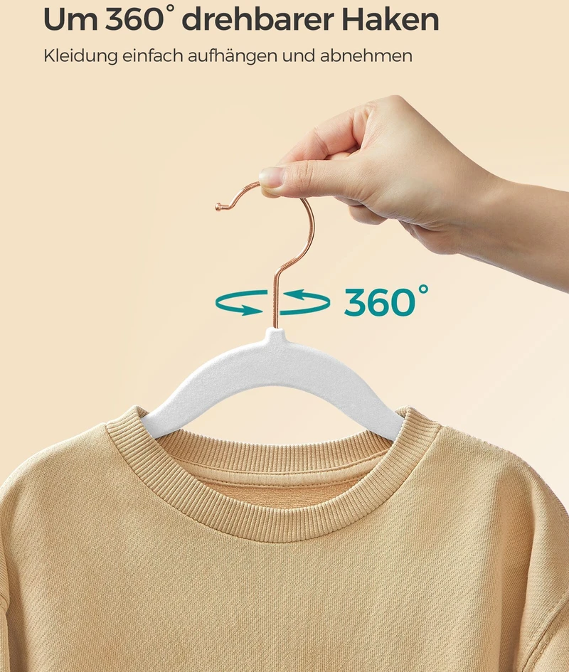 Songmics 50 vnt. aksominių pakabų su kabliuku, rožinio aukso spalvos