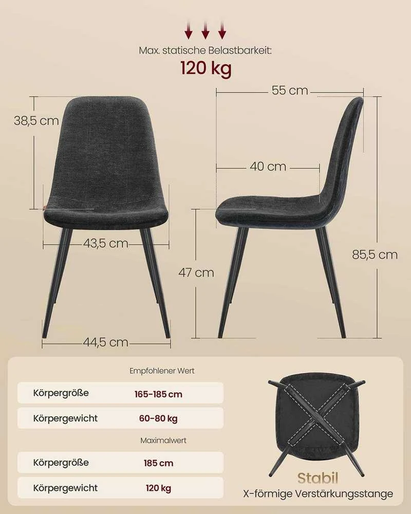 Songmics Valgomojo kėdės 4 vnt. komplektas