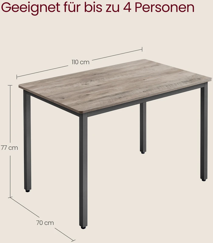 Songmics Vasagle Valgomasis stalas 70 x 110 x 77 cm pilkšvai margas matinis juodas