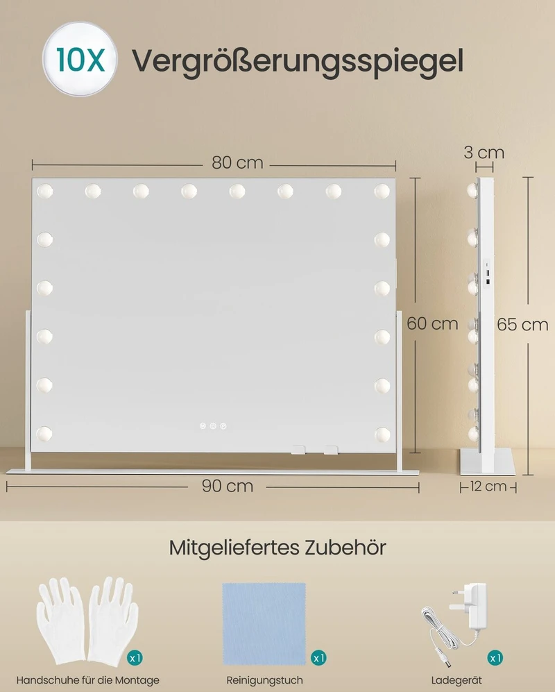 Songmics Veidrodis makiažui baltas
