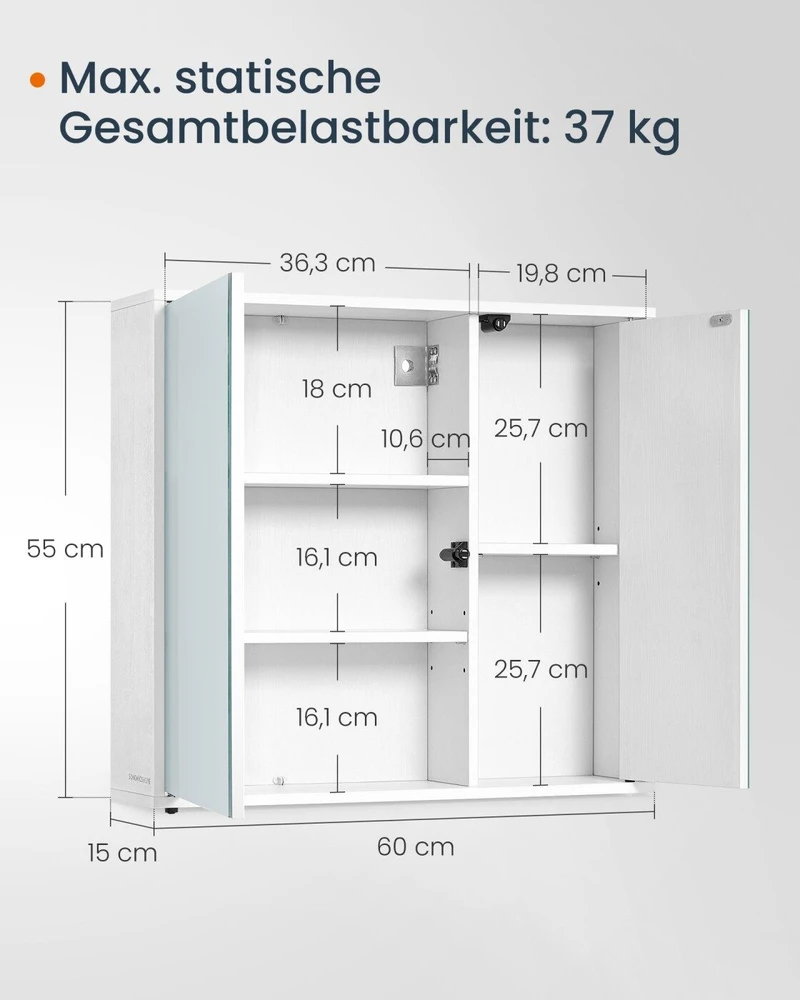 Songmics Spintelė su veidrodžiu 15 x 60 x 55 cm