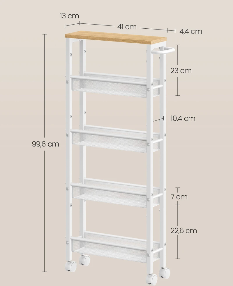 Songmics Vasagle Vežimėlis su 5 lygiais ant ratukų 13 x 45,4 x 99,6 cm