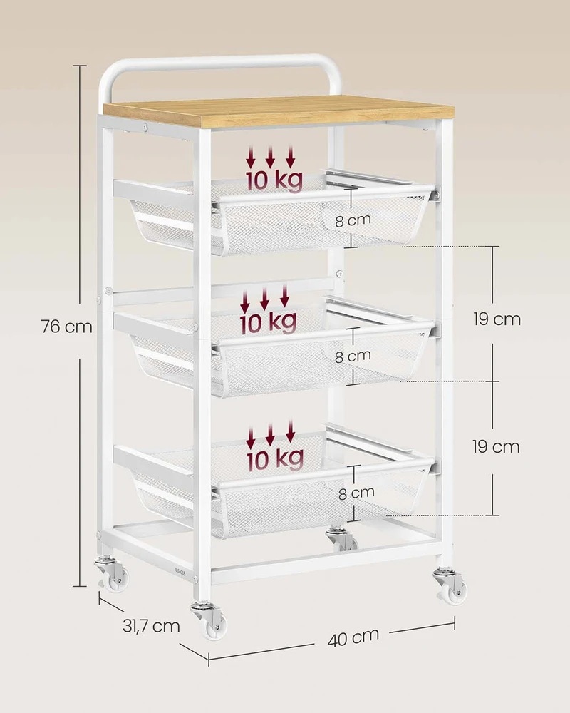 Songmics Medinis serviso vežimėlis, 31,7 x 40 x 76 cm