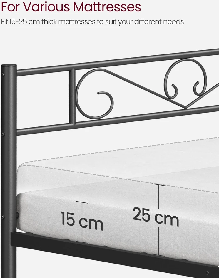 Lova Songmics Vasagle Juodos spalvos metalinis viengulės lovos rėmas