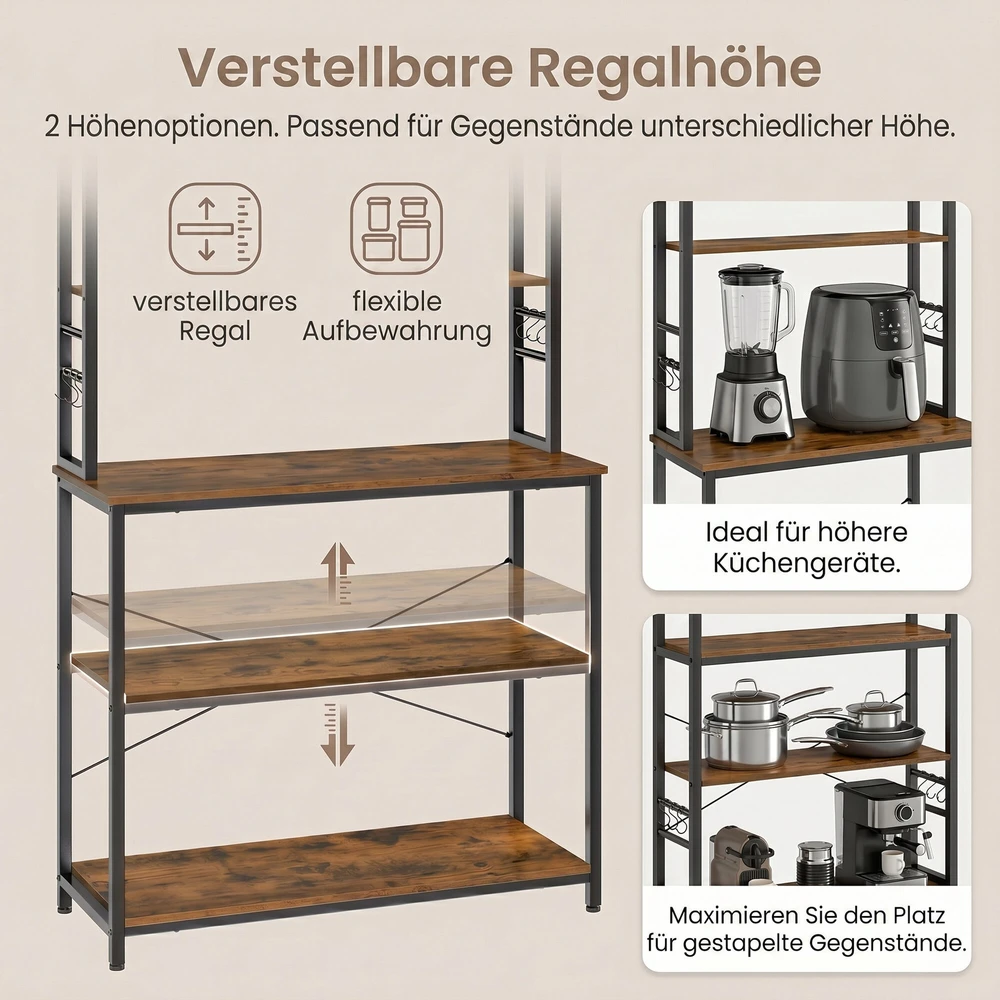 Songmics VASAGLE virtuvės lentynos, pramoninis dizainas, vintage ruda-juoda