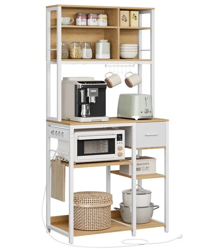 Songmics Vasagle Virtuvės lentyna su lizdais ir medžiaginiu stalčiumi 40 x 80 x 180,4 cm