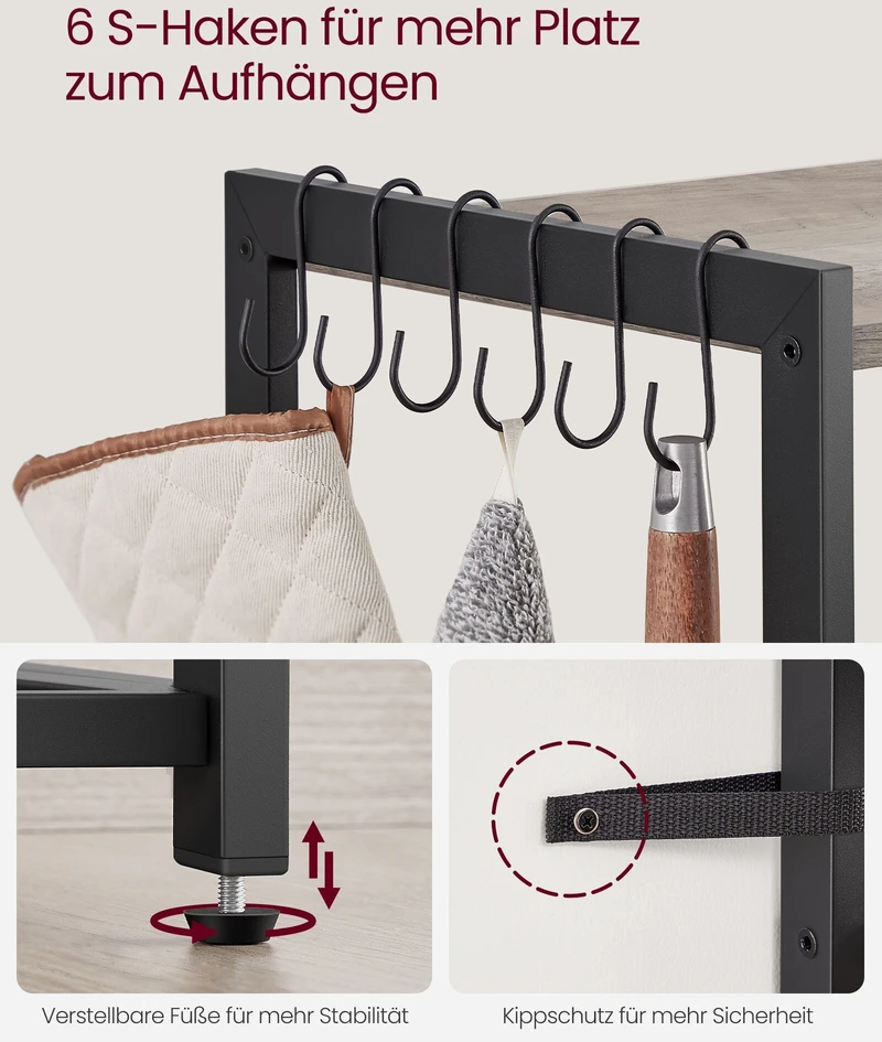 Songmics Vasagle Virtuvės lentyna su lizdais pilkai smėlio spalvos dėmėtu rašalu juoda