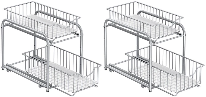 Songmics 2 metalinio sidabro spalvos virtuvės spintelių organizatorių rinkinys