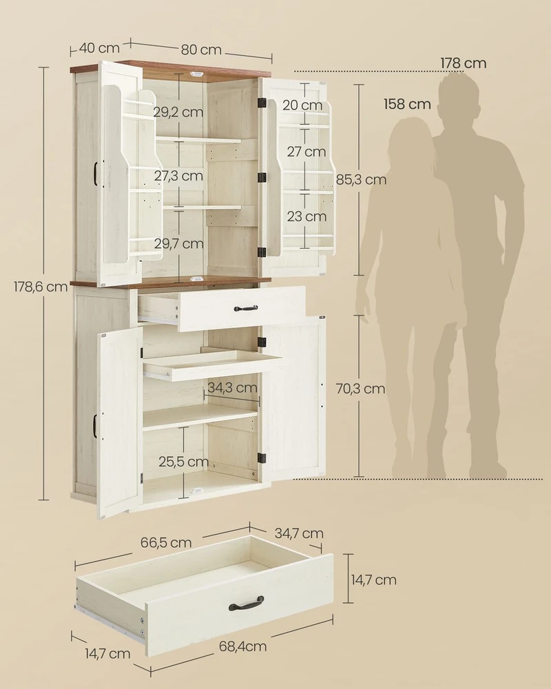 Songmics Virtuvės spintelė su stumdomomis durimis ir lentynomis 40x80x178,6 cm