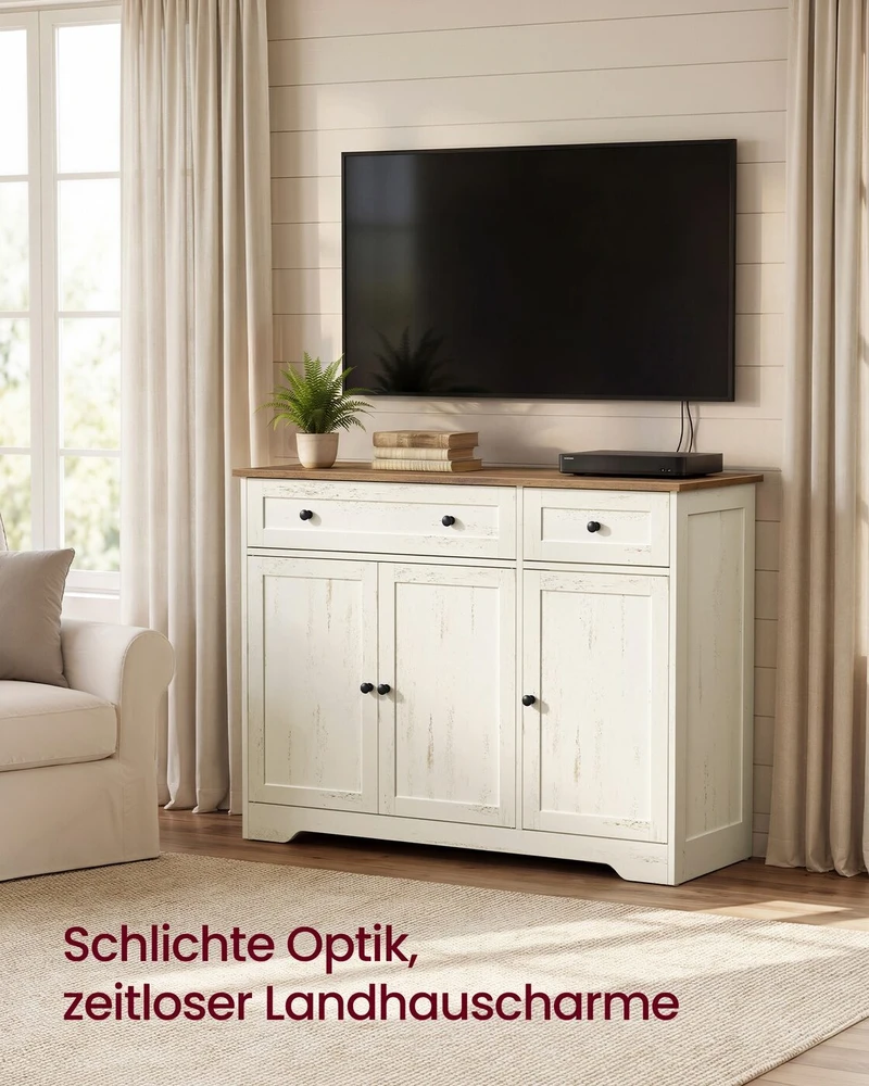 Songmics Virtuvinė spintelė, 3 durų, vintažinės baltos spalvos, 40 × 106,8 × 80 cm