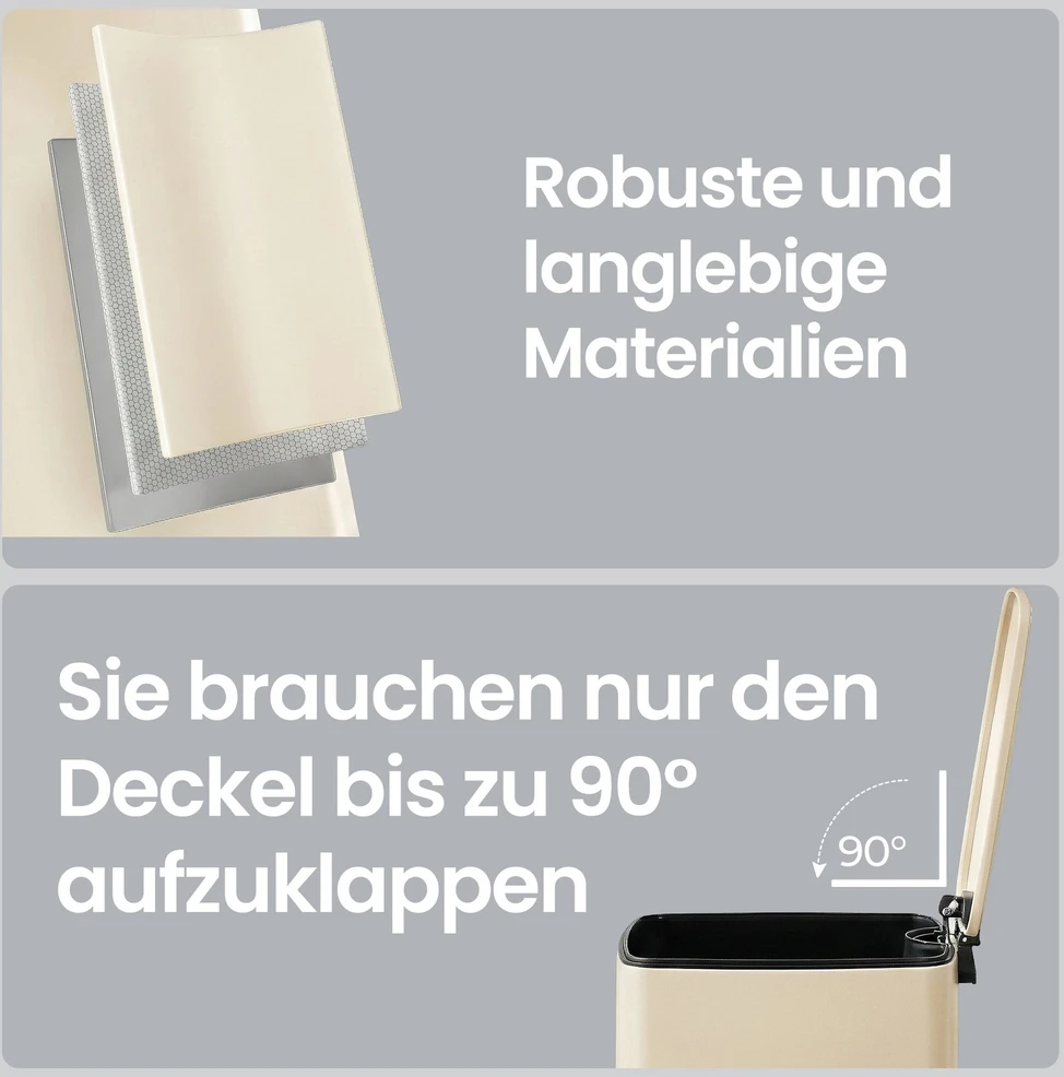 Songmics Šiukšliadėžė iš plieno 20 l smėlio spalvos