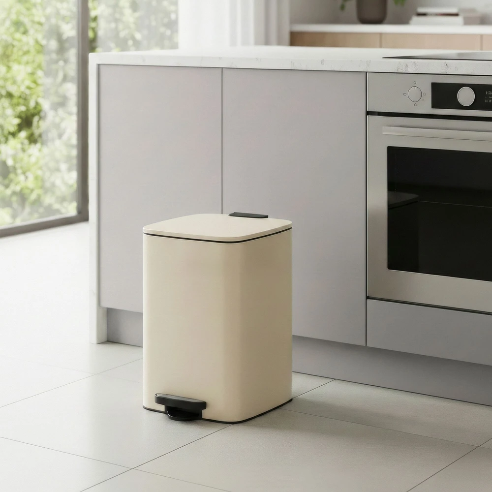 Songmics Šiukšliadėžė iš plieno 20 l smėlio spalvos