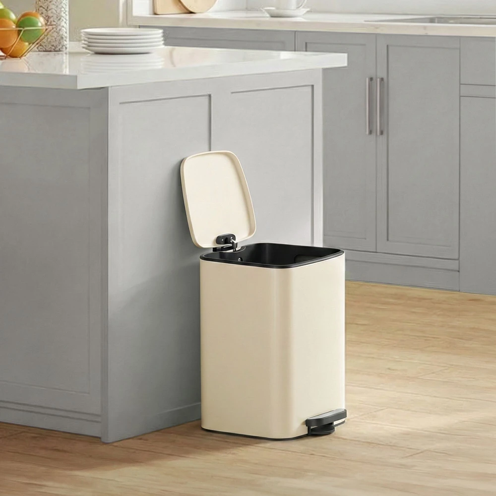 Songmics Šiukšliadėžė iš plieno 20 l smėlio spalvos