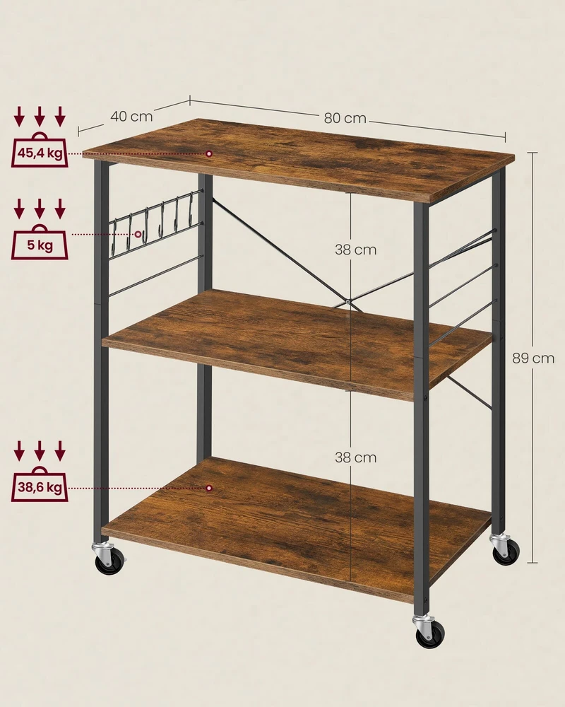 Songmics Virtuvinis vežimėlis, 40x80x89 cm, rudas